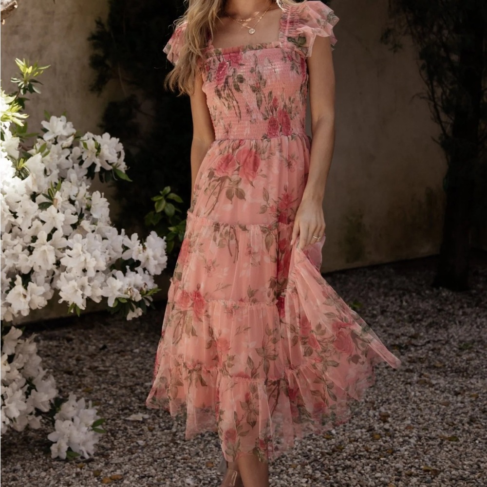 NWT Clementine Tulle Midi Dress Baltic Born XL Floral Pink